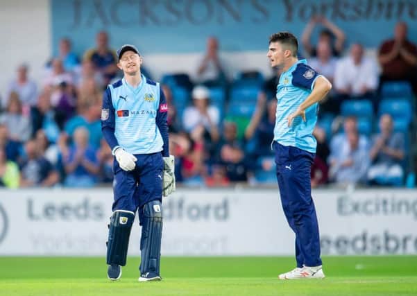 FRUSTRATION: Jonathan Tattersall and Jordan Thompson show their dismay during defeat to Worcestershire. Picture: Allan McKenzie/SWpix.com