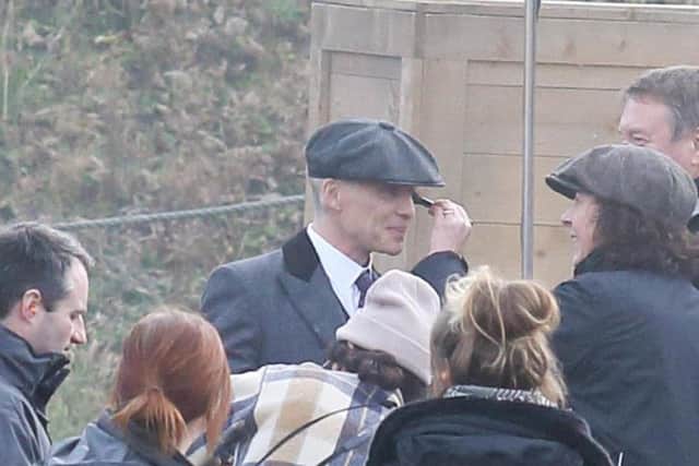 Cillian Murphy during shooting of Peaky Blinders in costume as Tommy Shelby. Credit: Anita Maric / SWNS.com