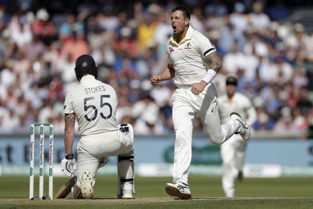ANOTHER ONE BITES ... James Pattinson of Australia celebrates taking the wicket of  Ben Stokes on day two at Headingley. Picture: Ryan Pierse/Getty Images