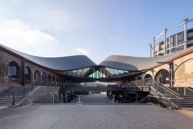 For the £100m redevelopment, developers Argent commissioned designer Thomas Heatherwick who has united the two long sheds to create a kissing roof above the central yard. This will soon provide space for Samsungs creative and digital playground of a shop. Picture: Luke Hayes