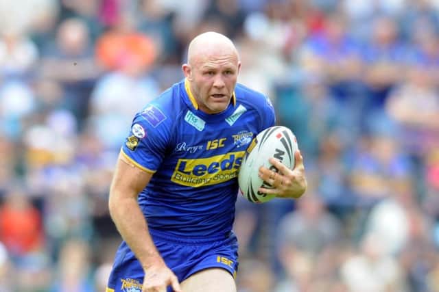 Keith Senior in rampaging mood for Leeds Rhinos. Picture: Steve Riding.