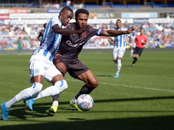 Town's Adama Diakhaby attacks the Reading defence. Picture: Graham Crowther