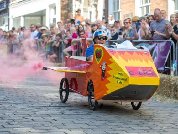 A cart taking part in The York Bid Micklegate Run Soap Box Challenge.
Picture: Bruce Rollinson.