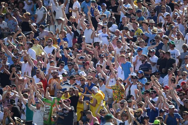 England fans celebrate a boundary during day four of the 3rd Ashes Test Match between England and Australia at Headingley. Photo by Stu Forster/Getty Images