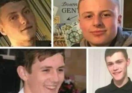 The crash victims Brandon Frew, 19; Caelan Megson, 21; Matt Walshaw, 18; Declan Grove.
