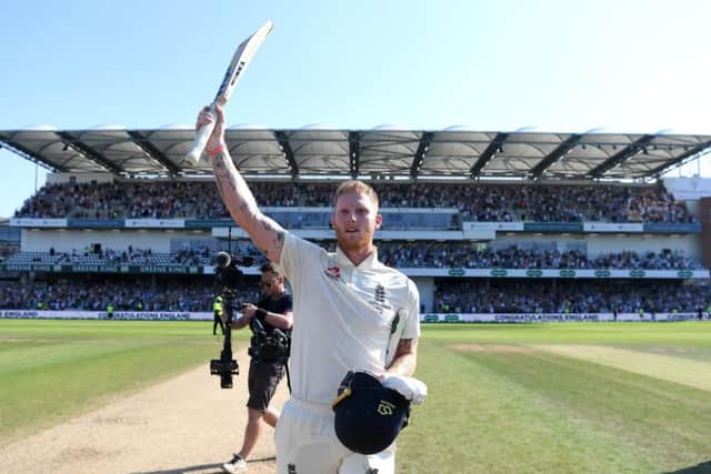 LEEDS, ENGLAND - AUGUST 25: Ben Stokes of England celebrates hitting the winning runs to win the 3rd Specsavers Ashes Test match between England and Australia at Headingley on August 25, 2019 in Leeds, England. 
Photo by Gareth Copley/Getty Images