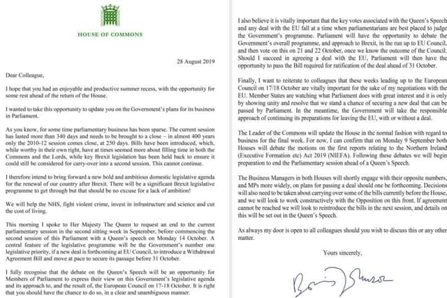 The text of Boris Johnson's letter to MPs.