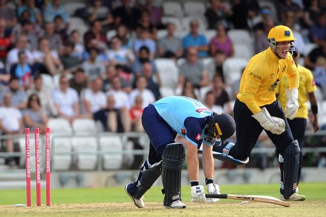 Adam Lyth stumped by Burgess bowled by Patel as Yorkshire played Birmingham Bears earlier on in another disappointing T20 campaign (Picture: SWPix)