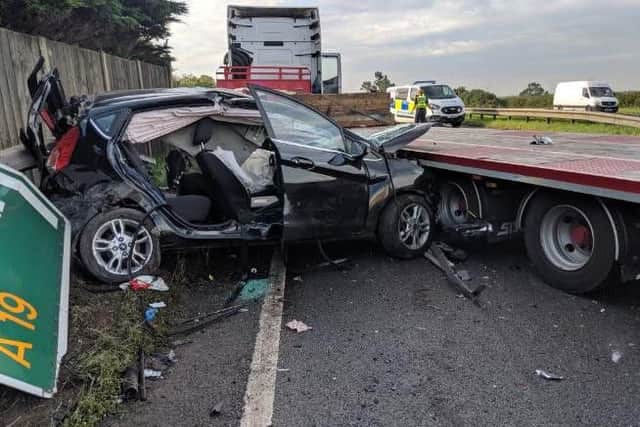 The driver crossed the central reservation and collided with a lorry travelling south