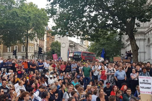 Demonstrators gather outside 10 Downing Street over Brexit.