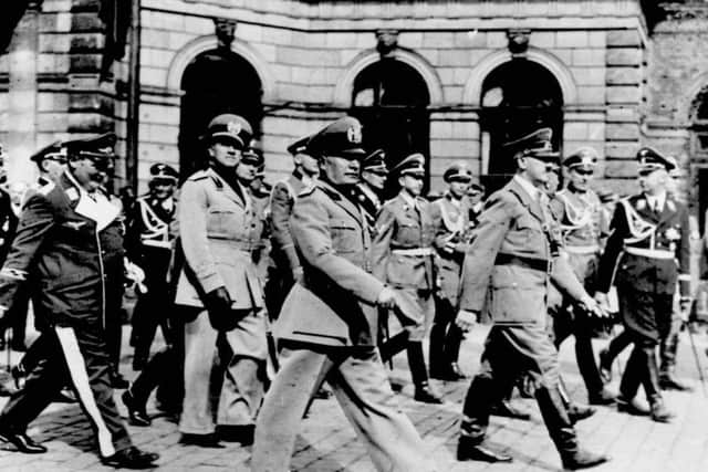Herman Goering, Count Ciano Benito Mussolini, Adolf Hitler and Heinrich Himmler during a march in the Second World War. Photo: PA