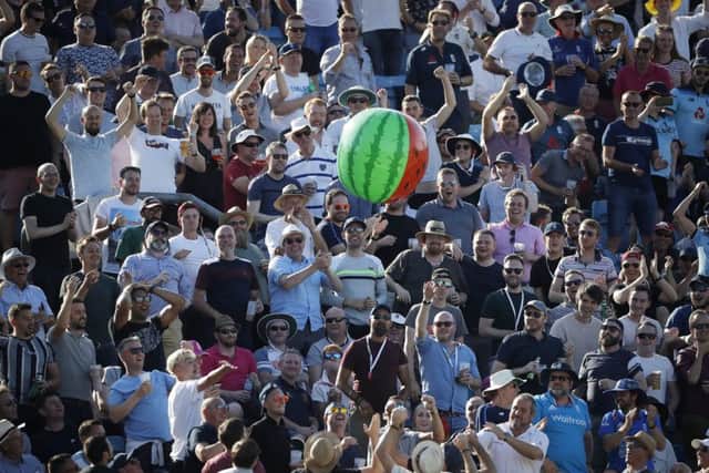 The beach ball hit into the crowd by Jofra Archer of England is seen during Day Two of the 3rd Specsavers Ashes Test match between England and Australia at Headingley on August 23, 2019. (Picture: Ryan Pierse/Getty Images)
