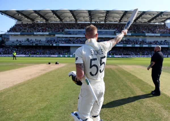 Thank you: Ashes hero Ben Stokes salutes the fans in the new Emerald Stand at Headingley. (Picture: Getty Images)