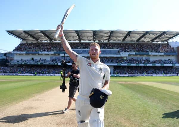 Fitting backdrop: Ashes hero Ben Stokes in front of the Emerald Stand. Picture: Gareth Copley/Getty Images