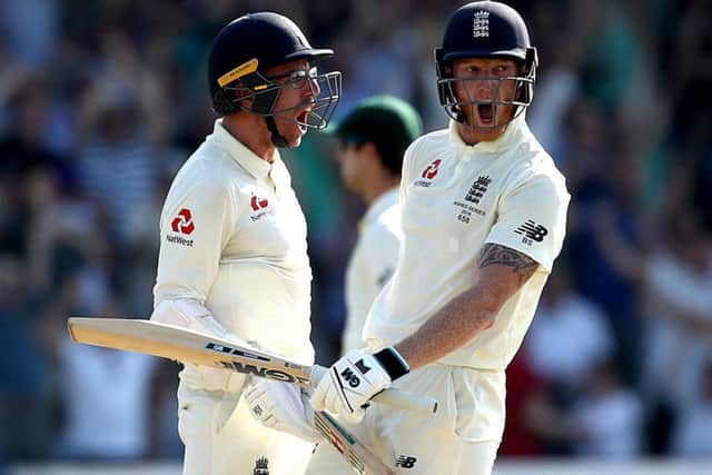 England's Ben Stokes celebrates victory with Jack Leach (left) (Picture: PA)