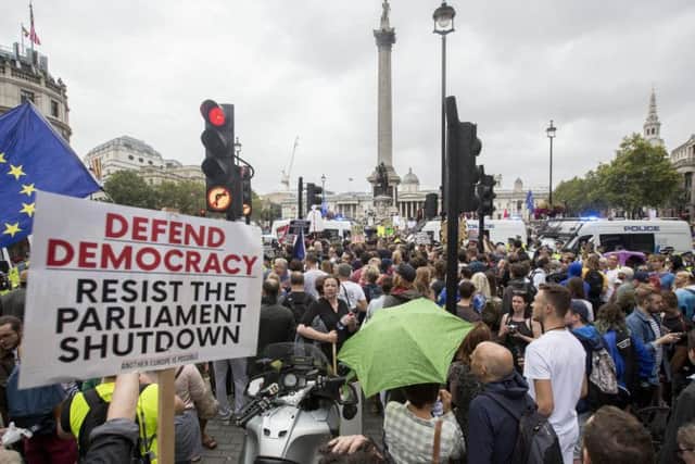 Protesters gathering in London against the decision to suspend Parliament. Picture: PA