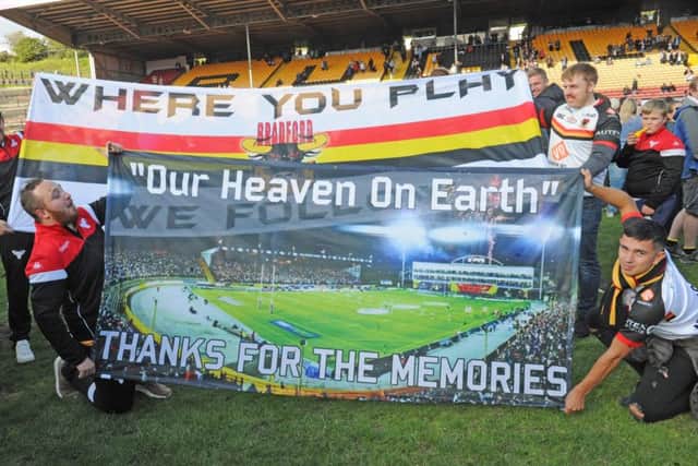 Bradford fans with a banner at Odsal.