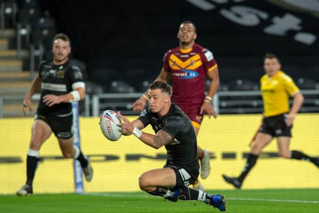 Hull FC's Jamie Shaul scores in the first half - before things go wrong against Huddersfield Giants. (PIC: BRUCE ROLLINSON)
