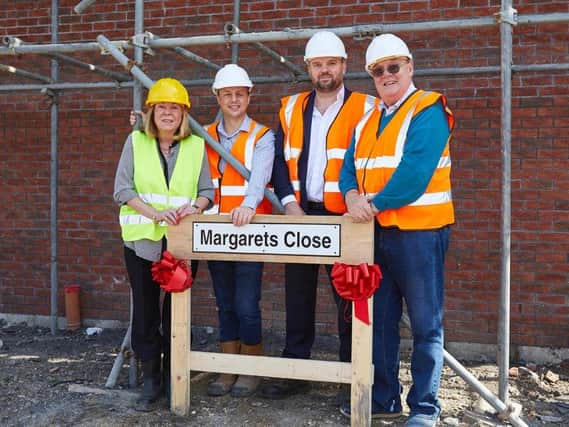 LEFT TO RIGHT: Margaret Clough, Stephen Drewitt, Steven Clough and Gerry Clough at the site of the Margaret's Close development