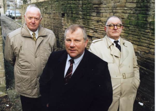 Andrew Laptew (centre) with Dick Holland (left) and former Det. Chief Supt Trevor Lapish in the ITV documentary, Manhunt, The Search for the Yorkshire Ripper.