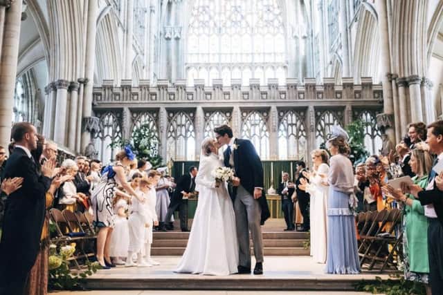 Ellie and Caspar share their first kiss in the York Minster chapel