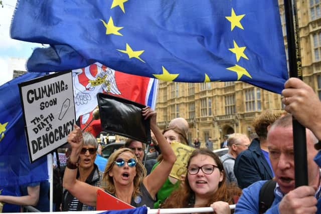 Brexit protesters outside the Houses of Parliament.