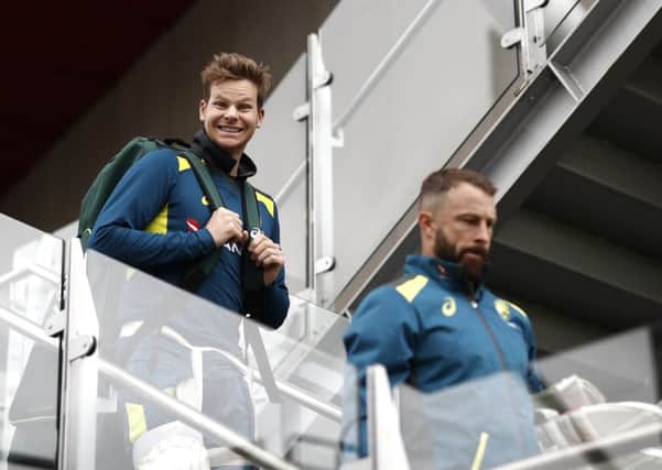 Steve Smith and Matthew Wade of Australia look on during the Australia nets session. (Photo by Ryan Pierse/Getty Images)