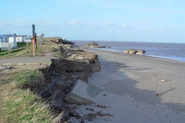 Cliff erosion at Kilnsea Caravan Park in the East Riding of Yorkshire