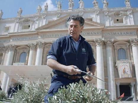 Gardener Bruno Pedditzi preparing for the Easter celebrations at the Vatican. Picture: BBC.