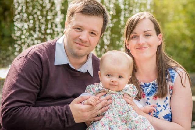 Patrica Barr, who received part of her mum's liver pictured with mum Sophie and Dad Andrew, will celebrate her first birthday cancer-free on Tuesday