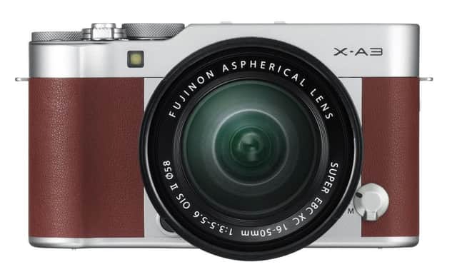 The Fujifilm X-A3 mirrorless camera in camel brown can be had for just over £250
