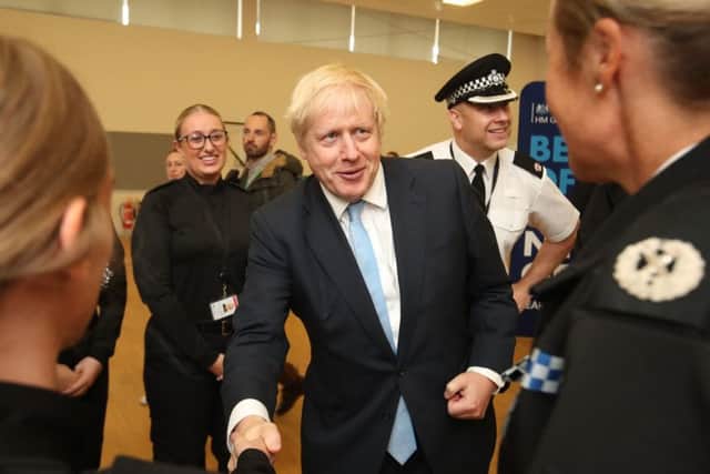 Boris Johnson meeting officers at West Yorkshire Police in Wakefield.