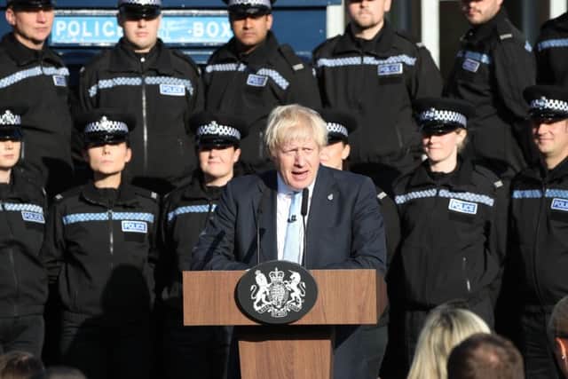 Boris Johnson addressed police recruits in Wakefield.