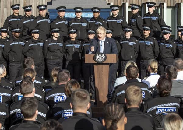 Boris Johnson during his speech to West Yorkshire Police recruits.
