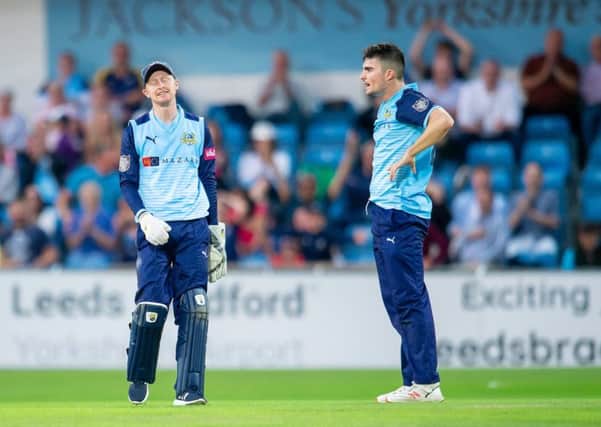 Yorkshire's Jonathan Tattersall and Jordan Thompson's dejection shows as Worcester run down their target against Yorkshire. (Picture: SWpix.com)