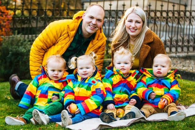 The couple have two sets of twins, born just a year apart - non-identical Bonnie and Milo, three, and identical Rupert and Teddy, two