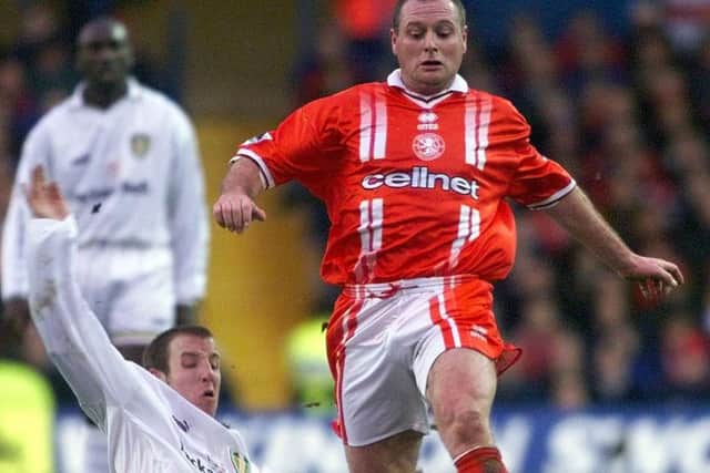 Back in the day: Middlesbrough's Paul Gascoigne and Leeds United's Lee Bowyer, fight for the ball during this afternoon's Saturday January 16,1999, FA Premiership clash at Elland Road. (Picture: Owen Humphreys/PA)