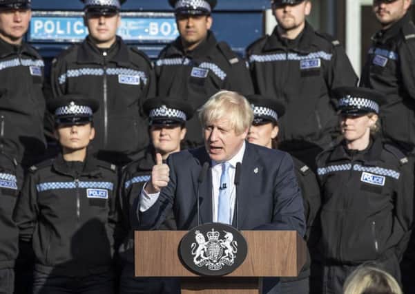 Boris Johnson addressed West Yorkshire police recruits in a pre-election speech on Thursday.