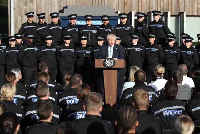 Boris Johnson during his speech to police recruits in Wakefield last week.