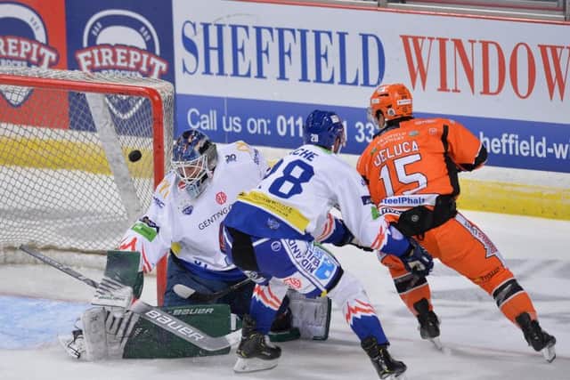 MAGIC HANDS: Anthony DeLuca showed neat skill to put Steelers 2-1 ahad against Coventry on Saturday night. Picture: Dean Woolley.