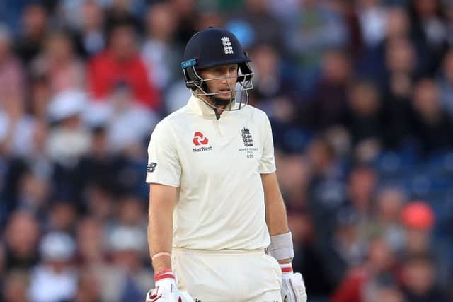 England's Joe Root looks dejected after being dismissed by Australia's Pat Cummins for a golden duck Old Trafford. Picture: Mike Egerton/PA.