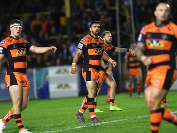 Castleford Tigers prop Matt Cook, centre, back in action against Hull FC. (PIC: JONATHAN GAWTHORPE)