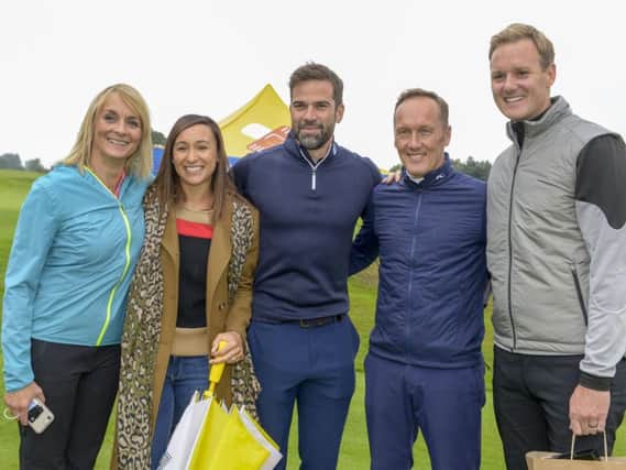 Louise Minchin, Jessica Ennis-Hill, Gethin Jones, Lee Dixon and Dan Walker get ready to compete in the Dan Walker Cup. Picture: Dean Atkins Photography
