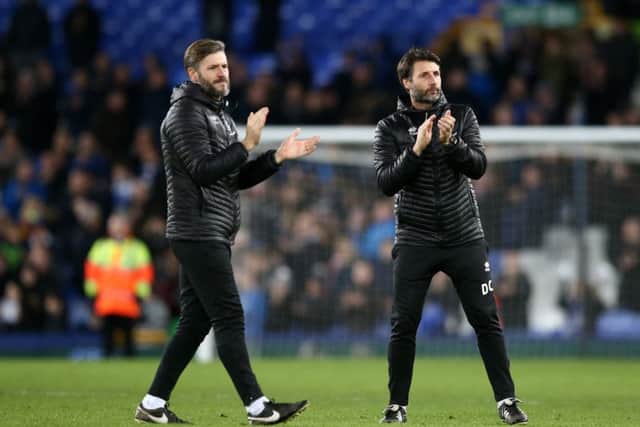 BRIGHT FUTURE: Danny Cowley and Nicky Cowley applaud the Lincoln City fans after their FA Cup tie at Goodison Park. Picture: Jan Kruger/Getty Images.
