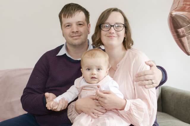 Sophie and Andrew Barr at home in Sheffield with daughter Patricia who has survived liver cancer with the help of an organ donation by her mum Picture Dean Atkins