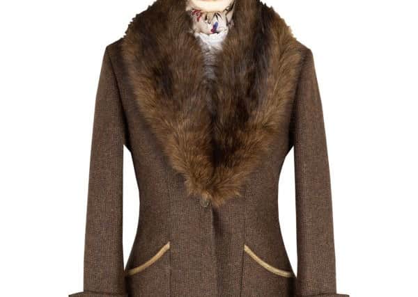 Fur collar tweed jacket, coming soon to Cordings in Harrogate and at www.cordings.co.uk.
