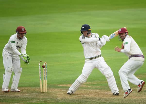 Steve Patterson of Yorkshire is bowled by Roelof Van Der Merwe.  (Photo by Alex Davidson/Getty Images)
