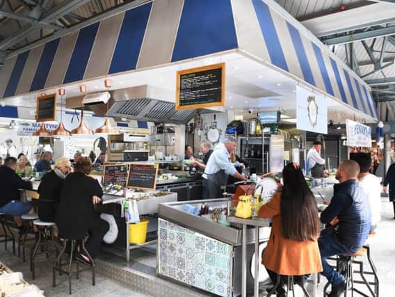 Clam & Cork is a former fish stall in Doncaster's indoor market hall