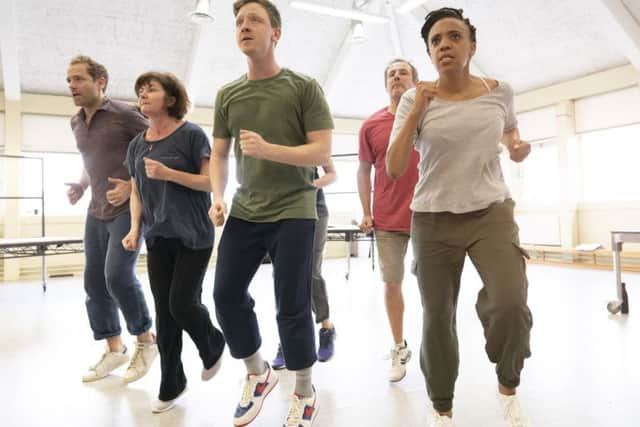 In rehearsals for Reasons to Stay Alive at Sheffield Theatres.