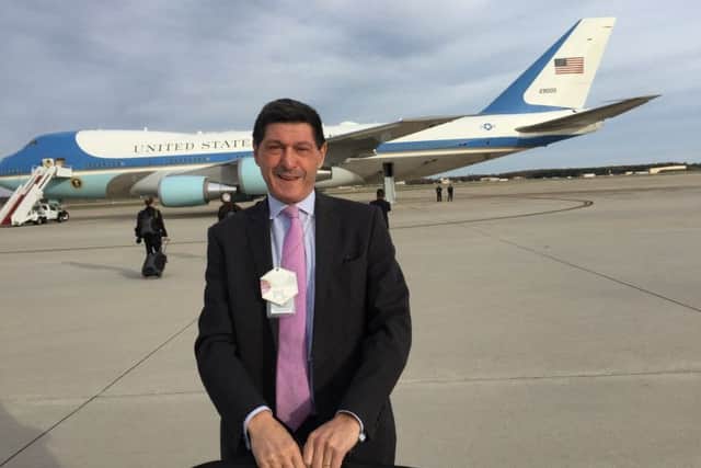 Jon Sopel in front of Air Force One.